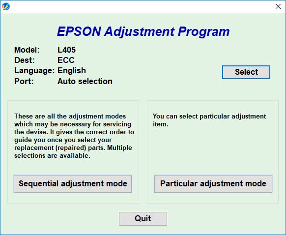 โปรแกรมเคลียร์ซับหมึก Epson L405